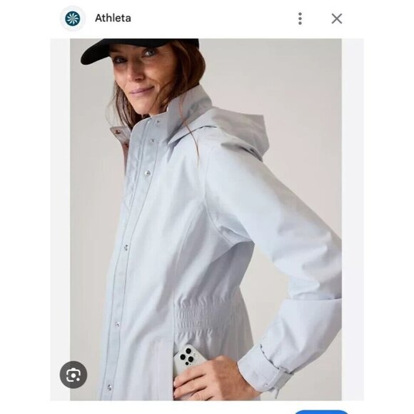 New ATHLETA 2X RainOut Sutro Long Trench in Snowfall Blue - Picture 3 of 11
